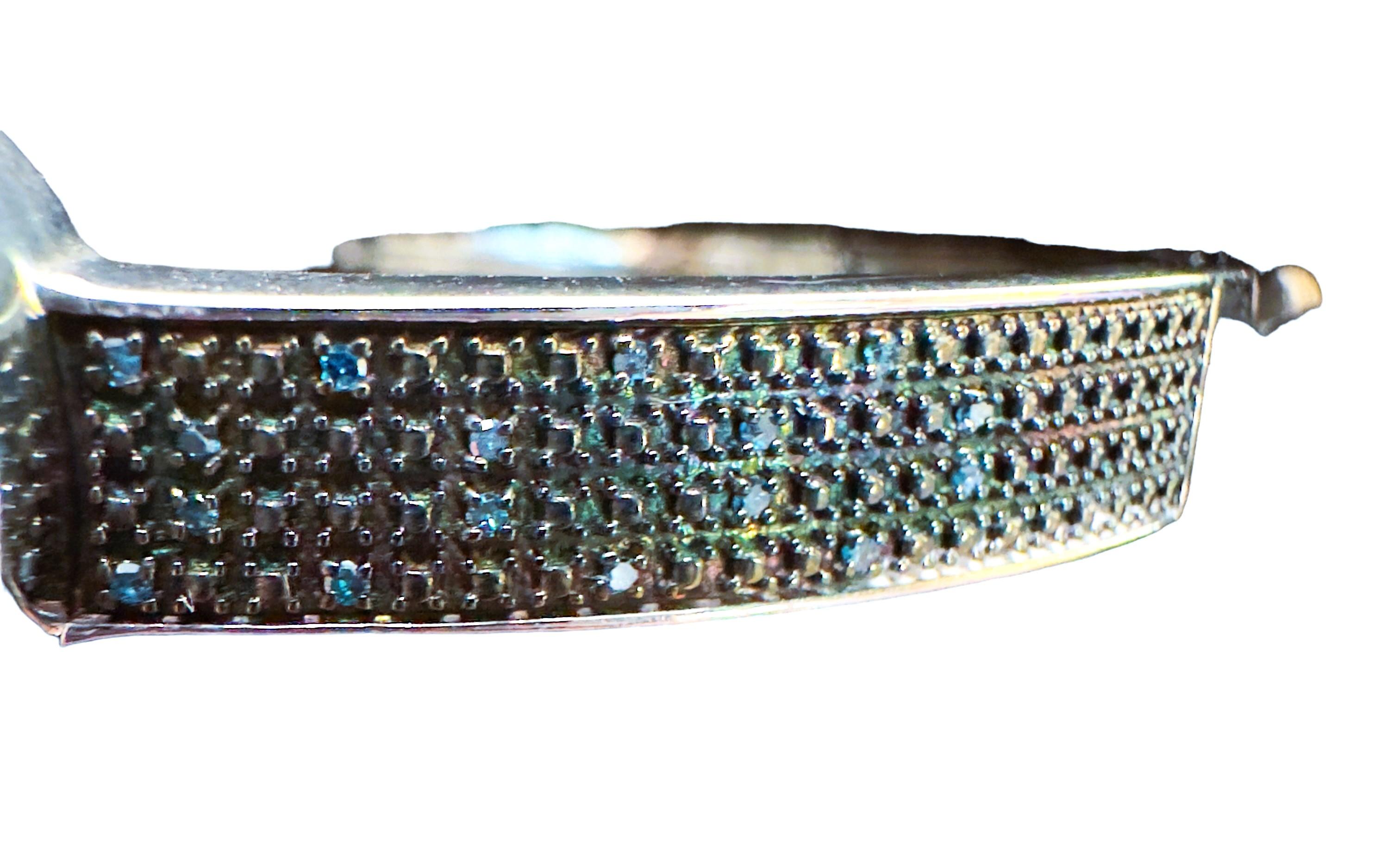 Sterling Silver Blue and White Pave Diamond Bangle Bracelet 6