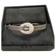 Sterling Silver Blue and White Pave Diamond Bangle Bracelet