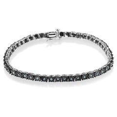 .925 Sterling Silver 1.0 Carat Color Treated Blue Diamond Tennis Bracelet