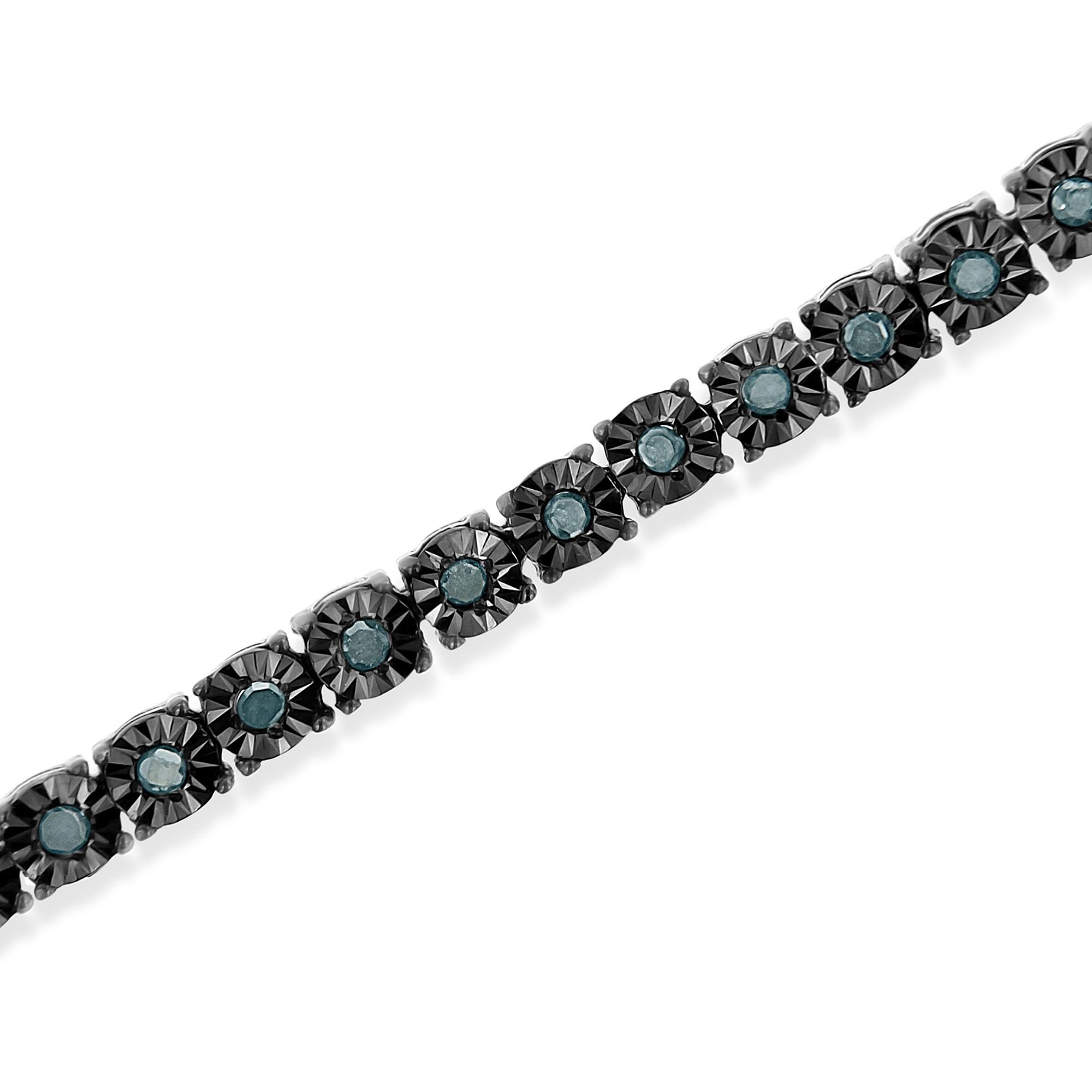 Contemporary .925 Sterling Silver 1.0 Carat Color Treated Blue Diamond Tennis Bracelet For Sale