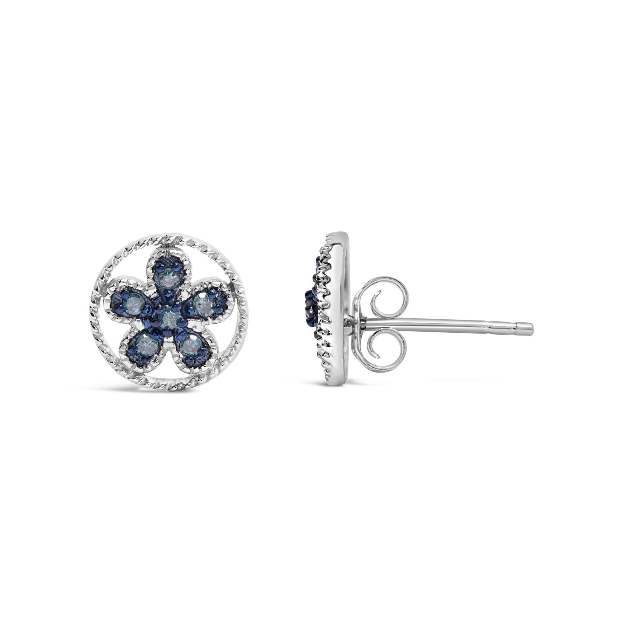 Moderno Orecchini in argento sterling con diamanti blu e accenti di stella e ruota in stile Milgrain