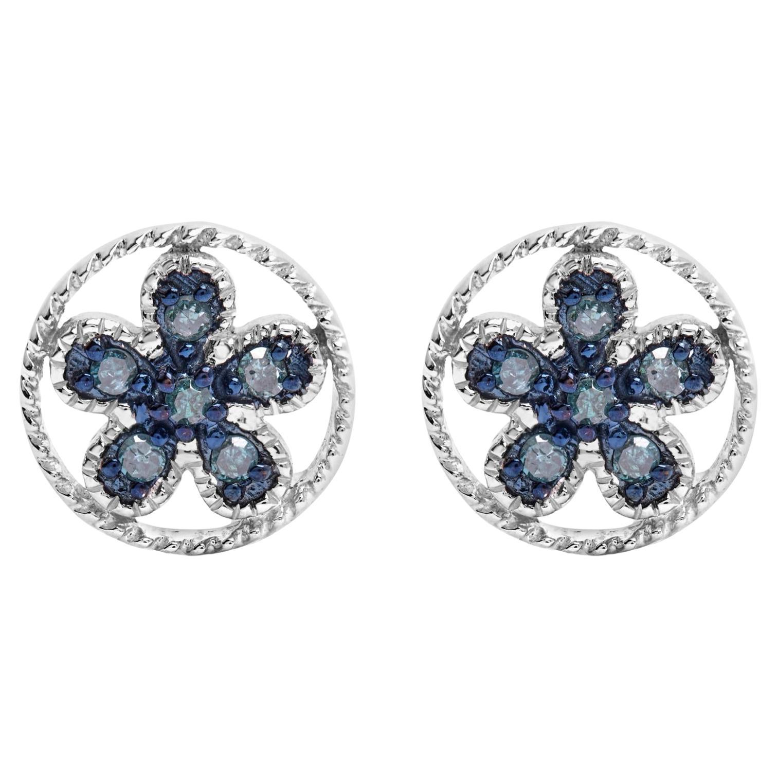 Orecchini in argento sterling con diamanti blu e accenti di stella e ruota in stile Milgrain