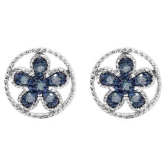 Orecchini in argento sterling con diamanti blu e accenti di stella e ruota in stile Milgrain