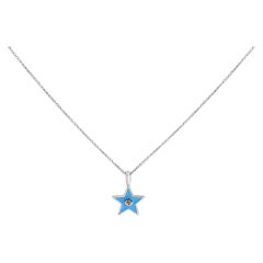 Sterling Silver Blue Enamel and Diamond Accent Star Pendant Necklace