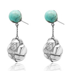 Sterling Silver & Blue Howlite Buddha Earrings