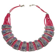 Collana in argento Sterling Blue Red, con corallo italiano e lapislazzuli cabochon