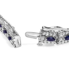 Armband aus Sterlingsilber mit blauen Saphiren und Topasen in Marquise-Schliff, mit Blumenmotiv im Art-Déco-Stil