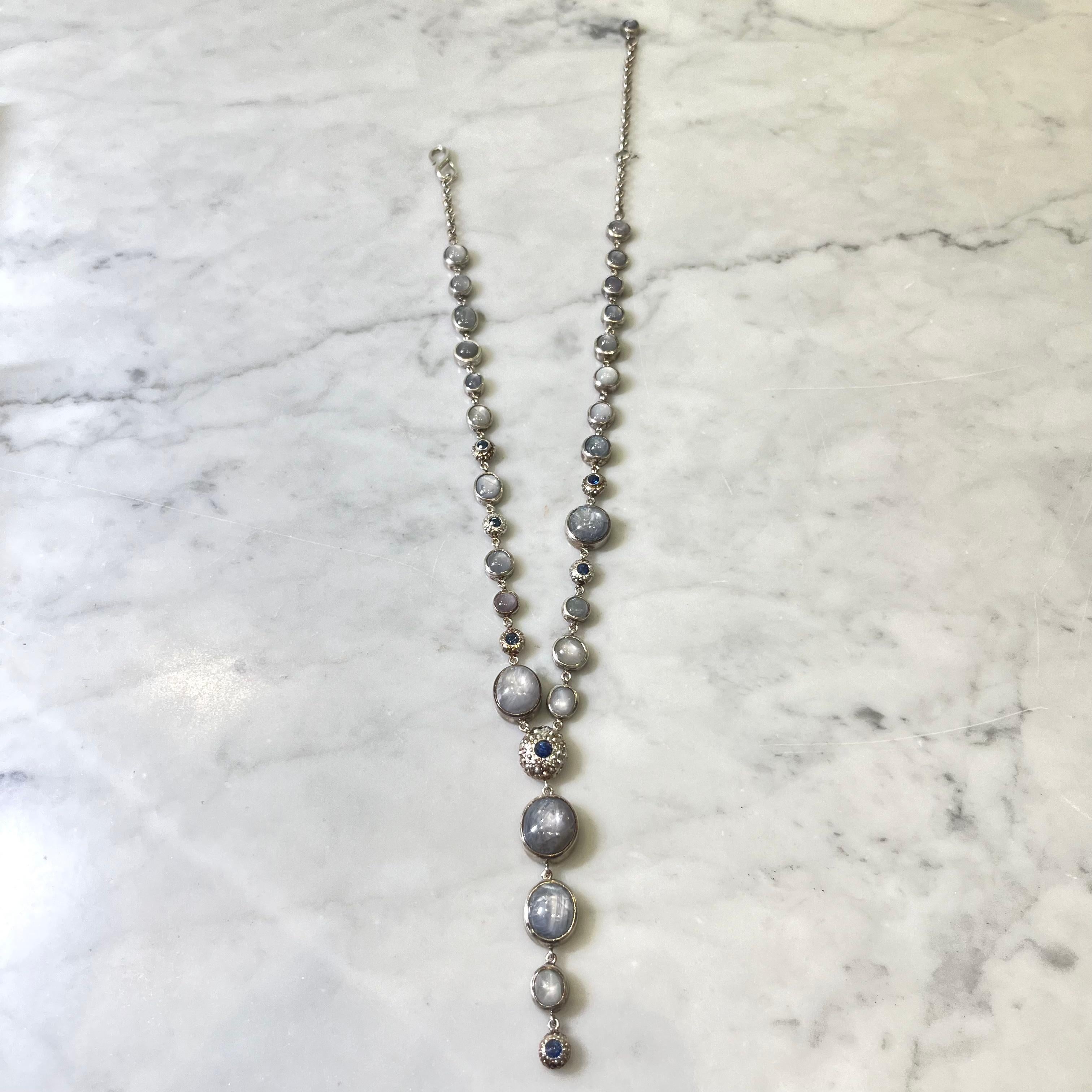 Sterling Silver Blue Sapphire Ceylon Sapphire Urchin Necklace In New Condition For Sale In Rhinebeck, NY