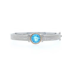 Pulsera brazalete de plata de ley con topacio azul 6 3/4" - 925 14k Redonda 5,75ct
