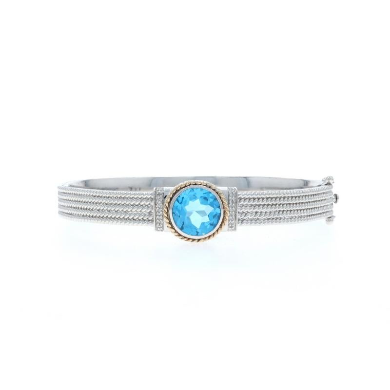 Sterling Silver Blue Topaz Bangle Bracelet 6 3/4" - 925 14k Round 5.75ct For Sale