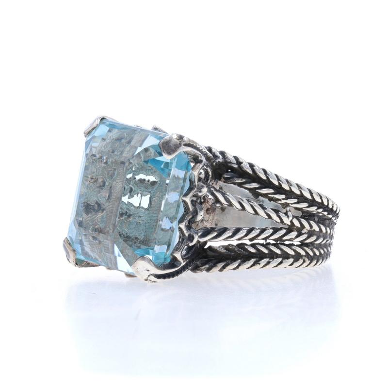 Anillo solitario de cóctel de topacio azul de plata de ley - 925 talla esmeralda 16,98 ct Corte esmeralda en venta