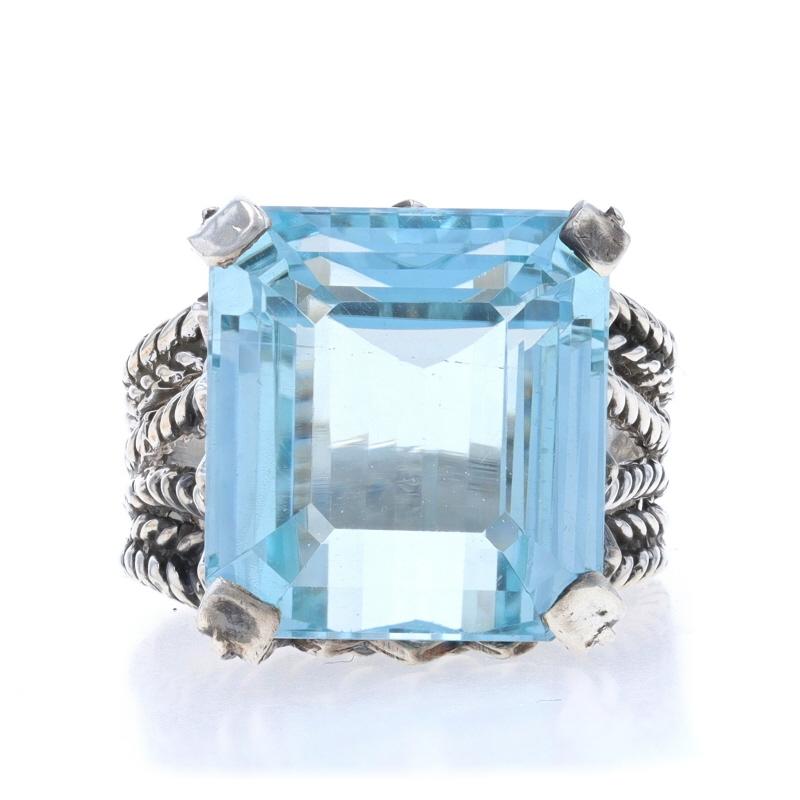 Anillo solitario de cóctel de topacio azul de plata de ley - 925 talla esmeralda 16,98 ct