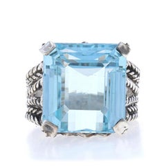 Anillo solitario de cóctel de topacio azul de plata de ley - 925 talla esmeralda 16,98 ct