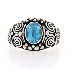 Sterling Silver Blue Topaz Cocktail Solitaire Ring - 925 Oval 2.50ct Spiral Dot