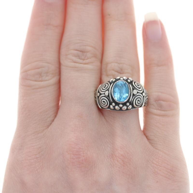 Oval Cut Sterling Silver Blue Topaz Cocktail Solitaire Ring - 925 Oval 2.50ct Spiral Dot For Sale