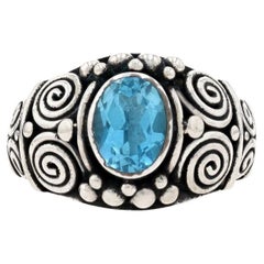 Sterling Silber Blauer Topas Cocktail Solitär Ring - 925 Oval 2,50ct Spiral Dot