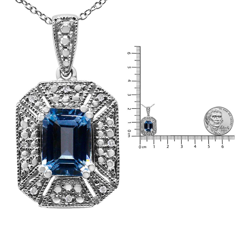 Sterling Silver Blue Topaz & Diamond Accent Art Deco Style Pendant Necklace In New Condition For Sale In New York, NY