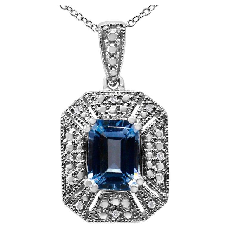 Sterling Silver Blue Topaz and Diamond Accent Art Deco Style Pendant ...