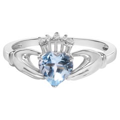 Sterling Silver Blue Topaz Heart Claddagh Ring
