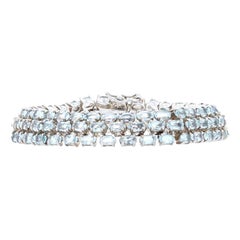 Sterling Silver Blue Topaz Link Bracelet, 925 Oval Cut 27.45ctw