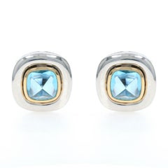 Sterling Silver Blue Topaz Stud Earrings - 925 18k Sugarloaf 7.20ctw Pierced