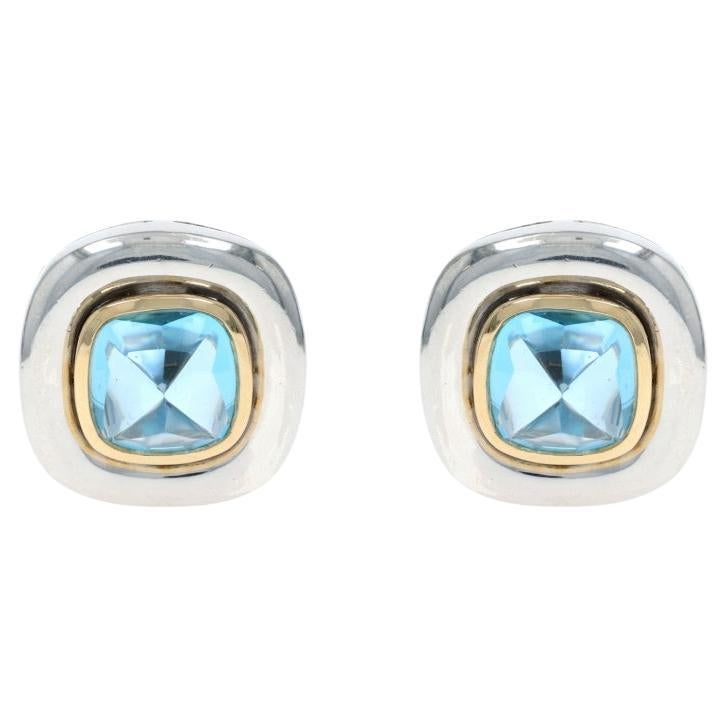 Orecchini in argento Sterling Topazio Blu - 925 18k Sugarloaf 7.20ctw Perforati in vendita