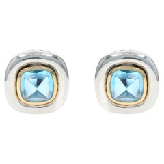 Boucles d
oreilles en argent sterling Topaze bleue - 925 18k Sugarloaf 7.20ctw Pierced