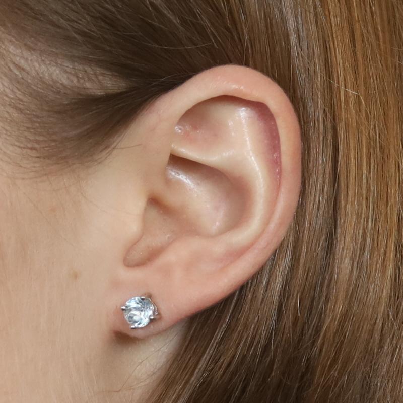 Round Cut Sterling Silver Blue Topaz Stud Earrings - 925 Round 2.00ctw Pierced For Sale