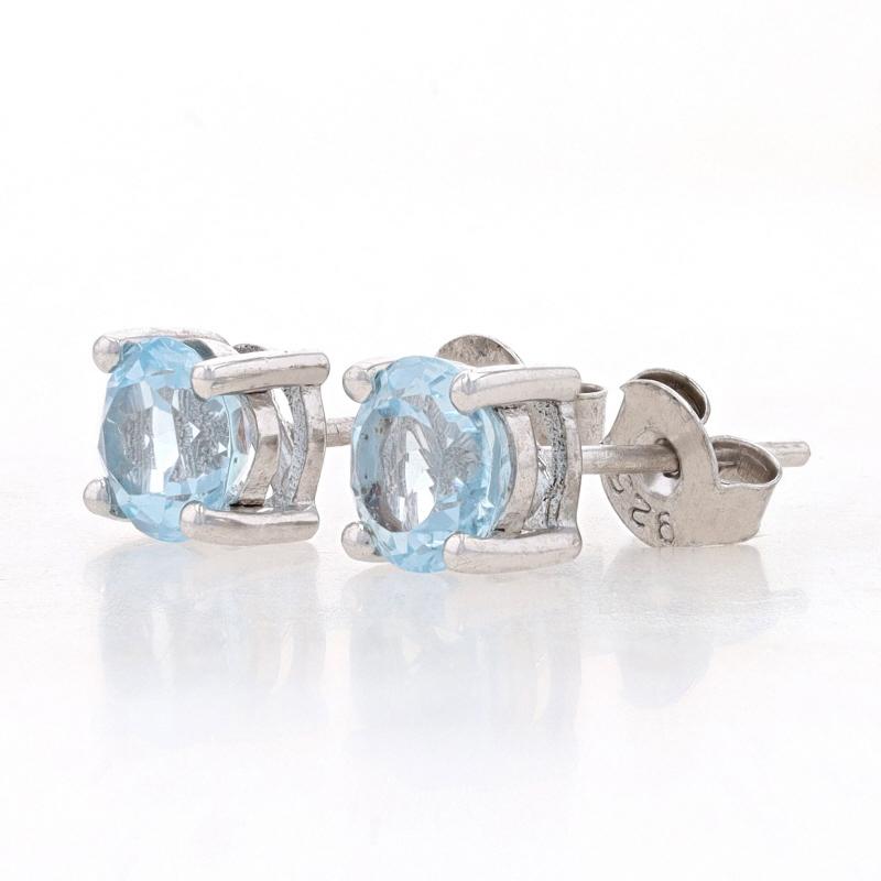 Sterling Silver Blue Topaz Stud Earrings - 925 Round 2.00ctw Pierced In New Condition For Sale In Greensboro, NC