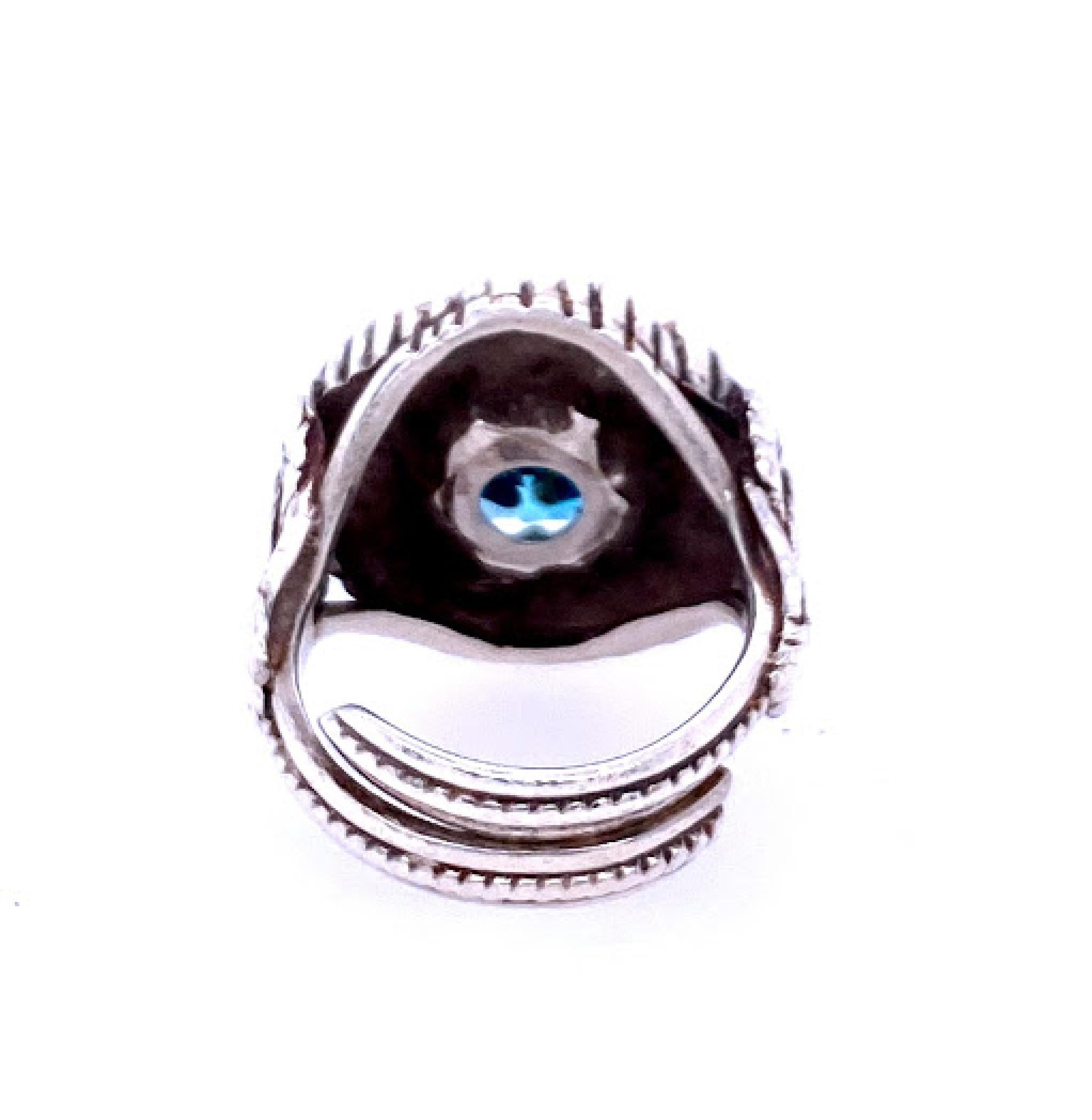 Modern Sterling Silver Blue Zircon Flower Ring