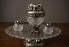 Service à miel en argent sterling et cristal de Bohême, centre de table - Konforti