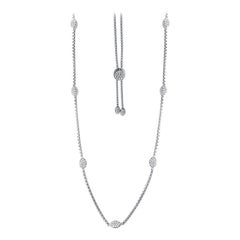 Sterling Silver Bolo Necklace with CZ, Adjustable 18"- 26", Rhodium Finish