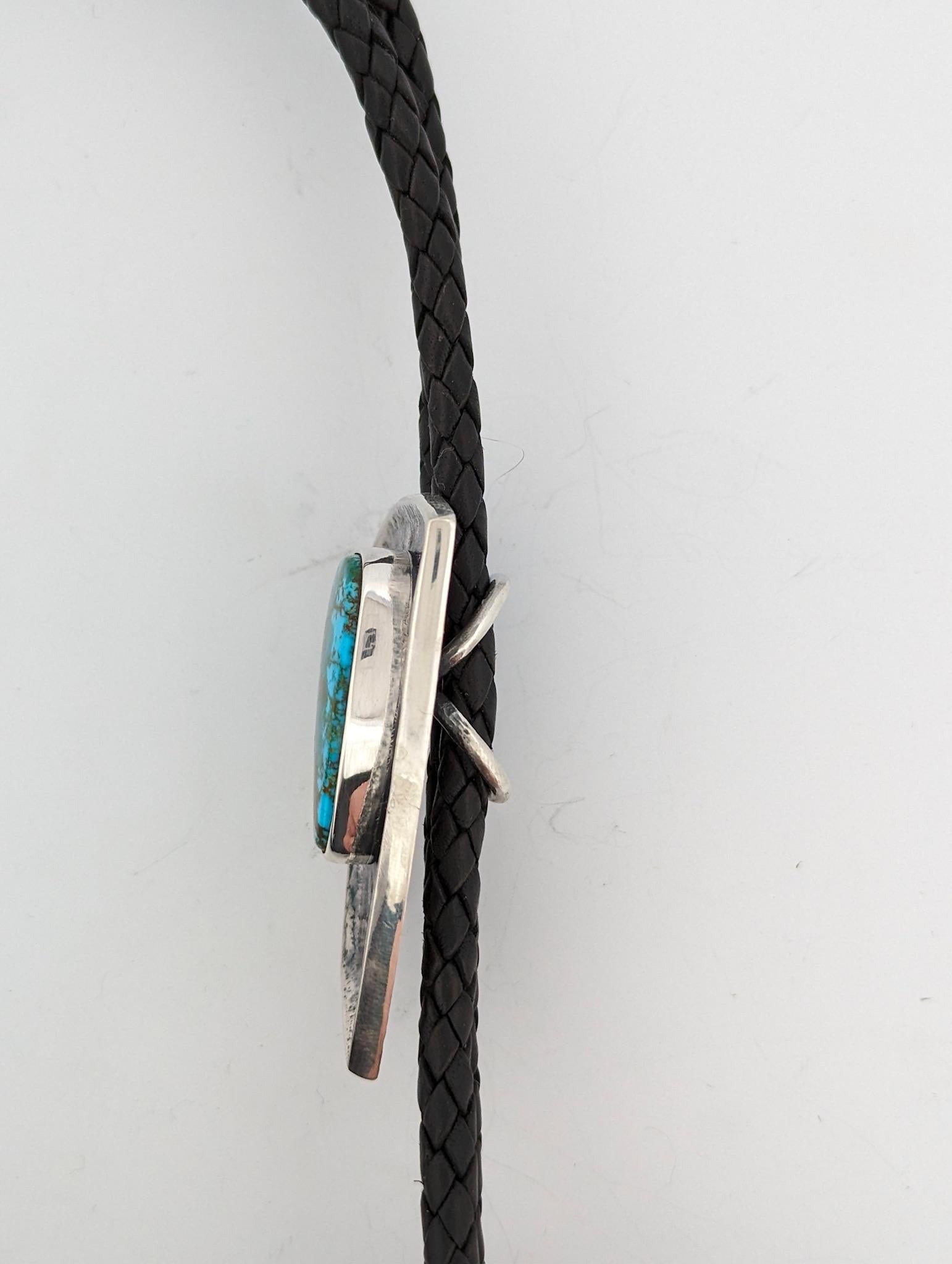 Women's Sterling Silver Bolo Tie Tufa-Cast Kingman Turquoise with Coral Ends