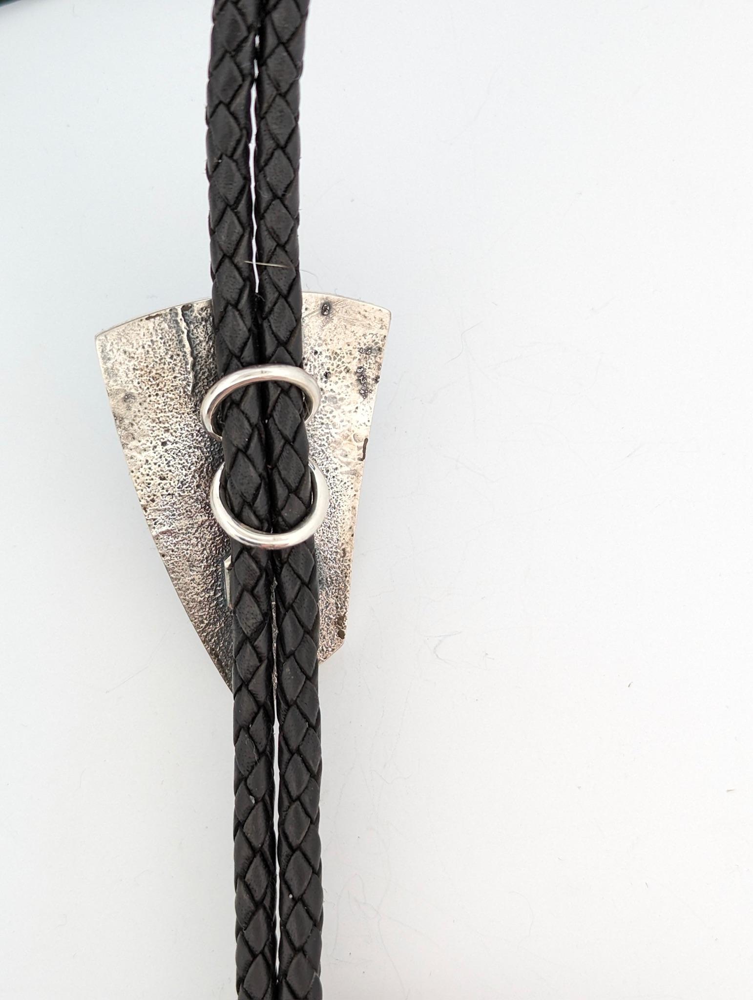 Sterling Silver Bolo Tie Tufa-Cast Kingman Turquoise with Coral Ends 1