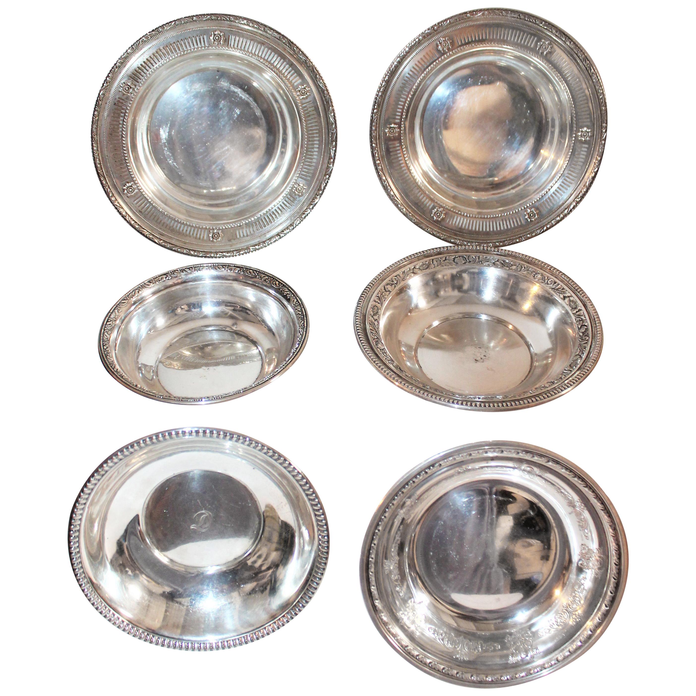 Sterling Silver Bon Bon Bowls / Collection of Six For Sale