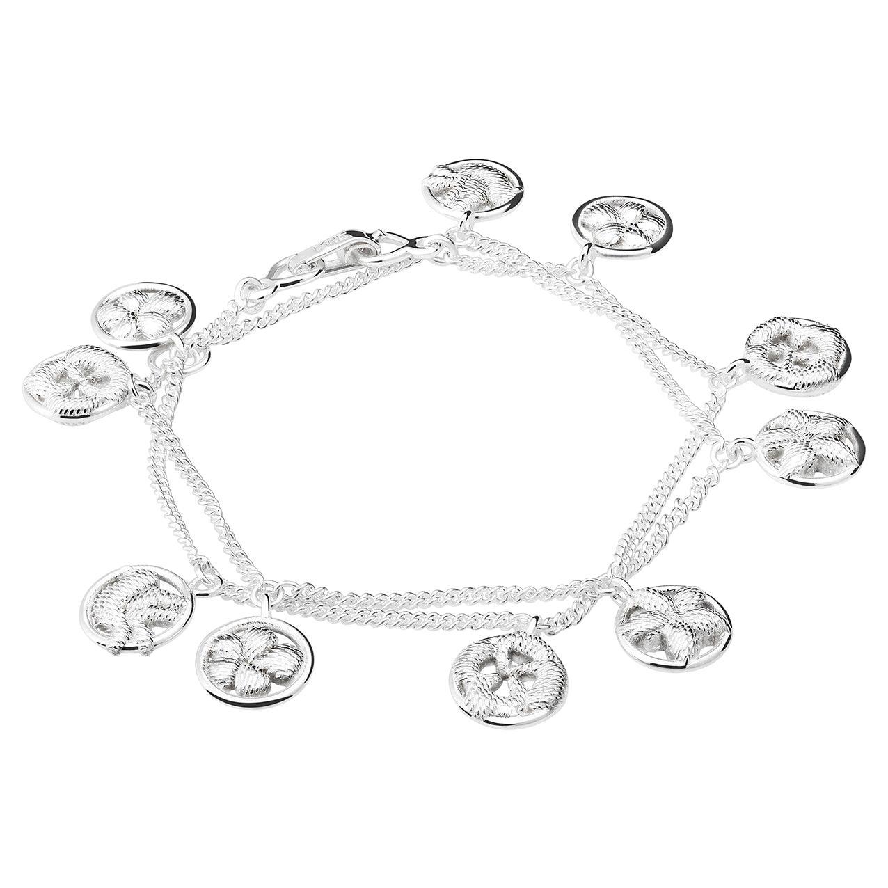 Sterling Silver Bordados Double Medals Bracelet For Sale