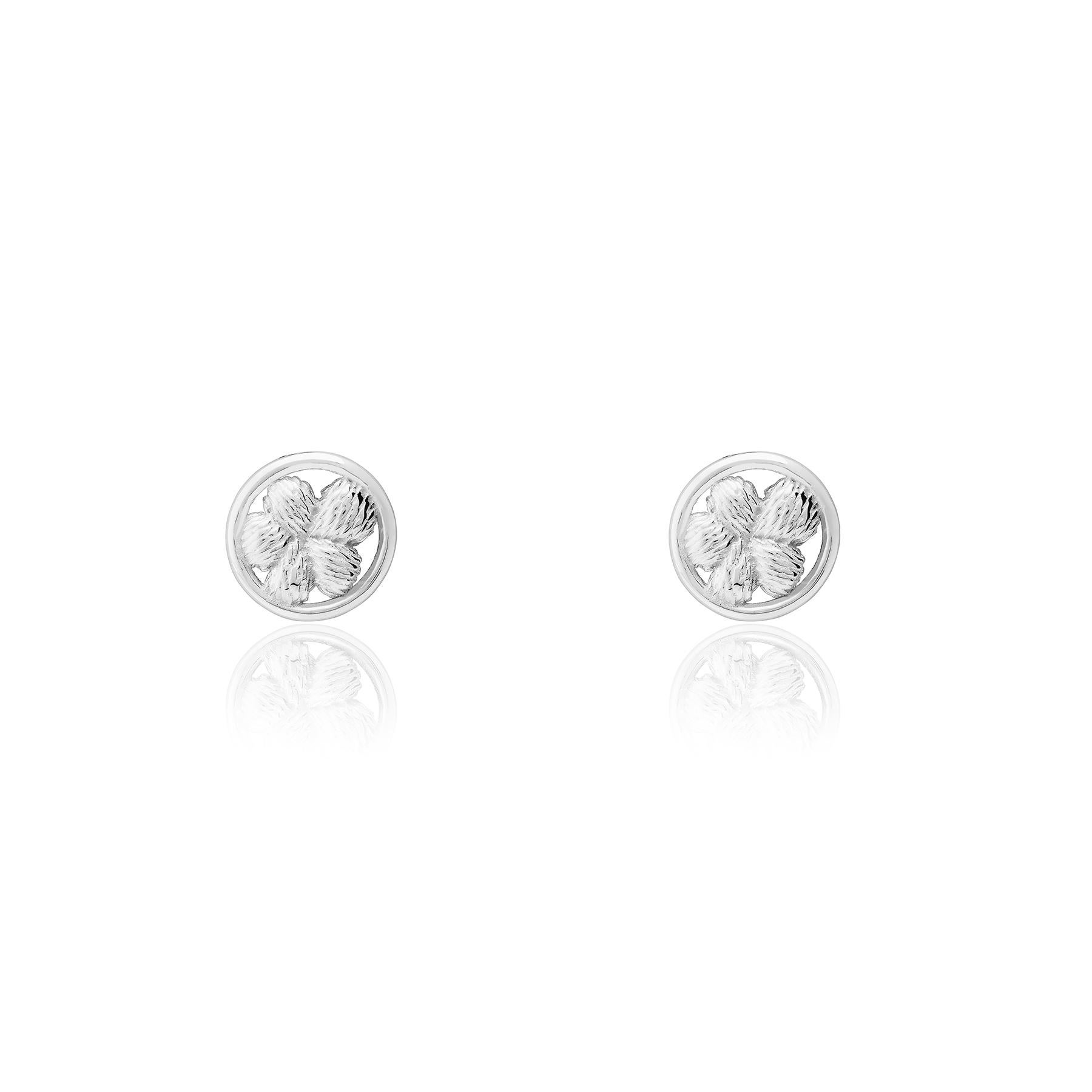 Women's Sterling Silver Bordados Flower Button Earrings For Sale