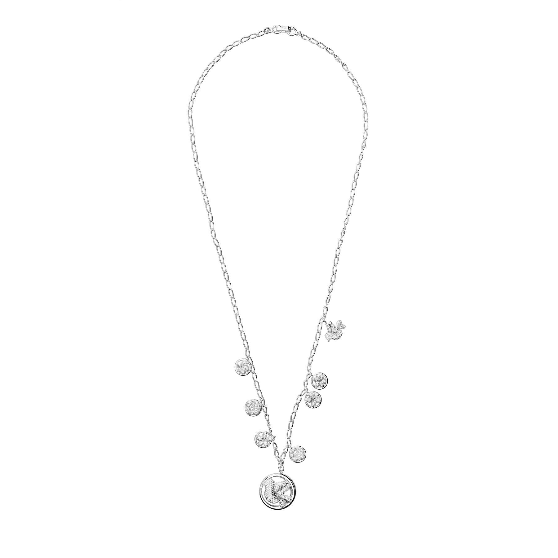 Women's Sterling Silver Bordados Medals Necklace For Sale
