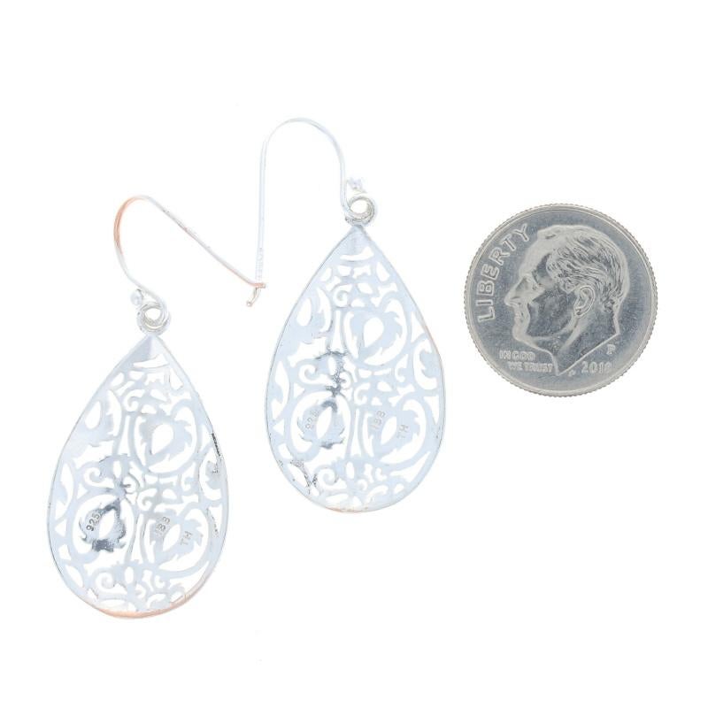 Women's Sterling Silver Botanical Scroll Dangle Earrings - 925 Teardrop Pierced For Sale