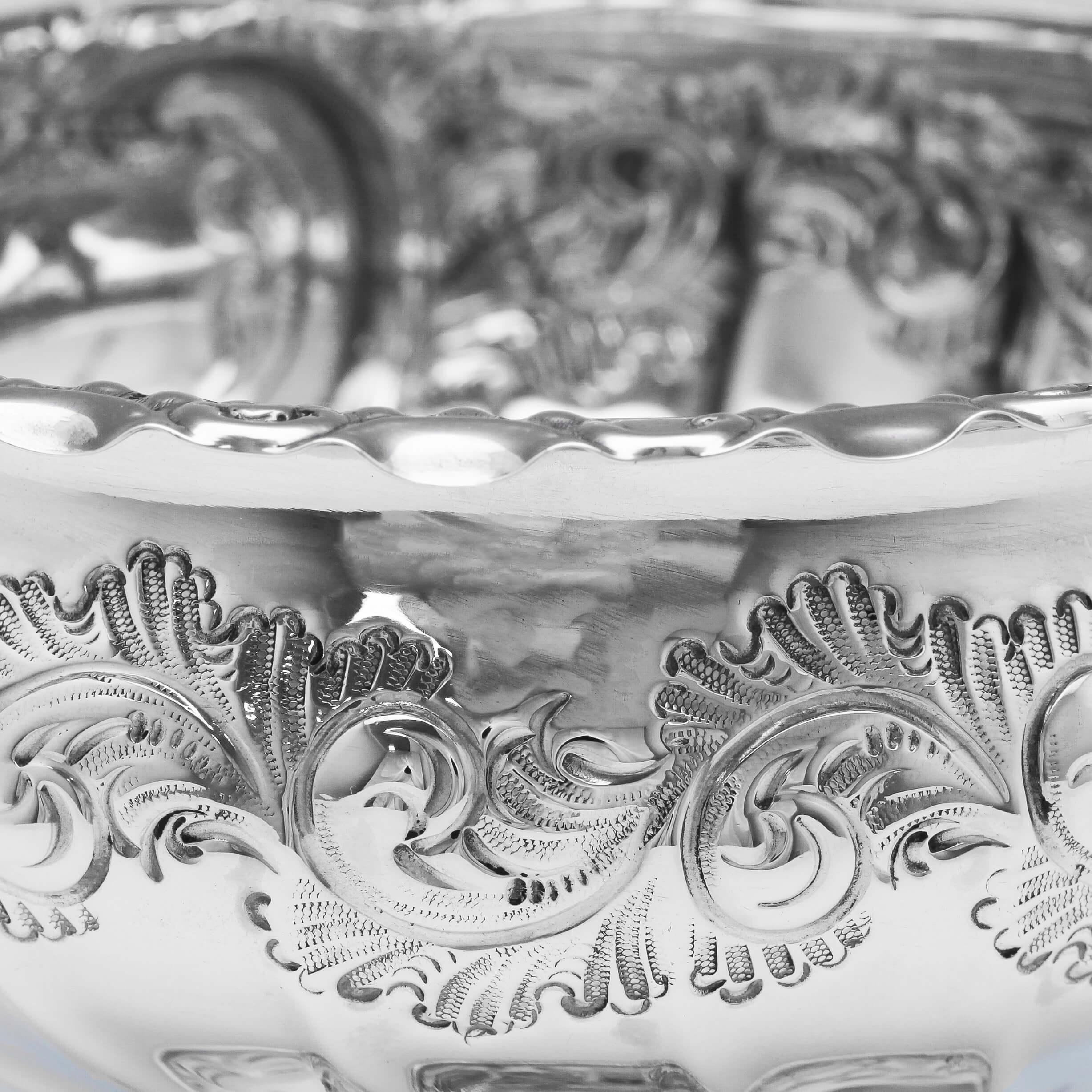 Rococo Ornate Chased Tulip Shaped Sterling Silver Bowl from 1902