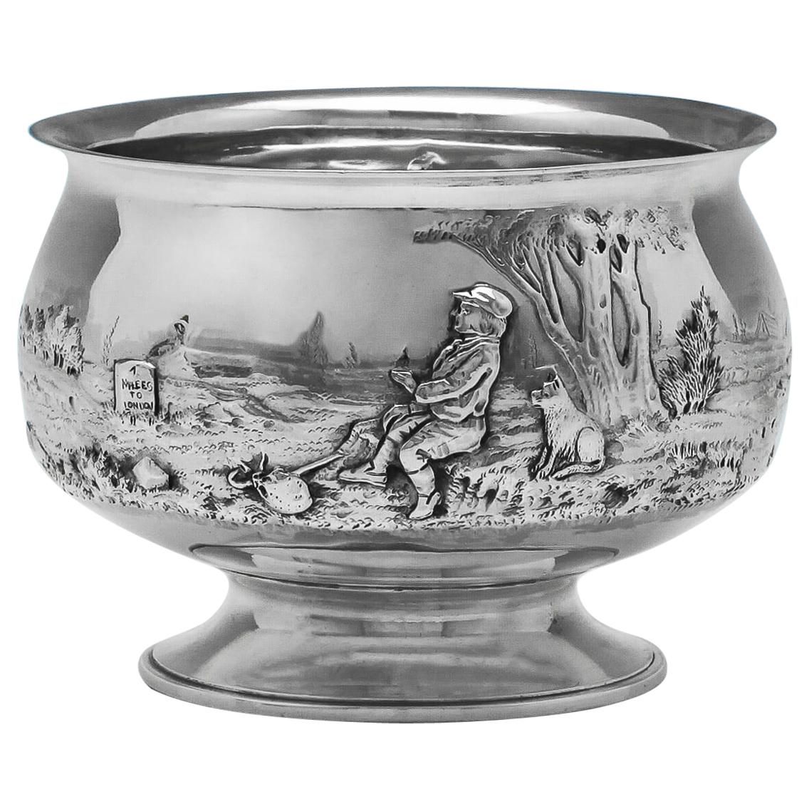 'Dick Whittington & His Cat' Novelty Antique Sterling Silver Bowl from 1908
