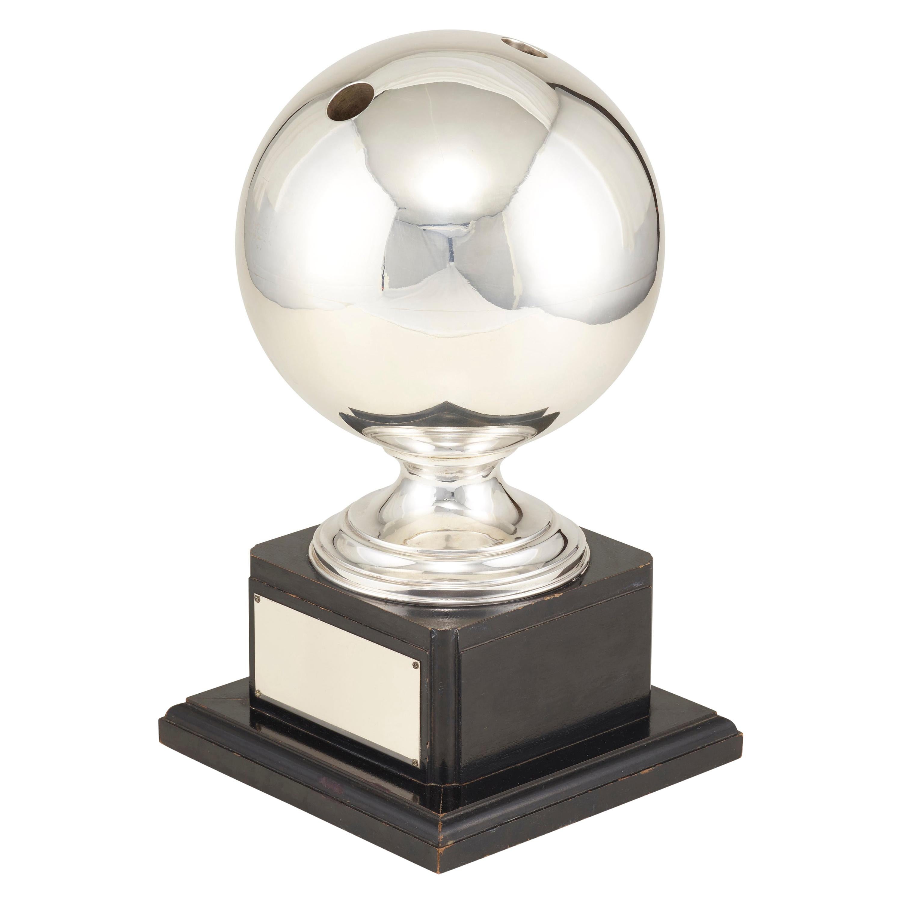 Sterling Silver Bowling Ball Mounted as Trophy by the House of Williams For Sale