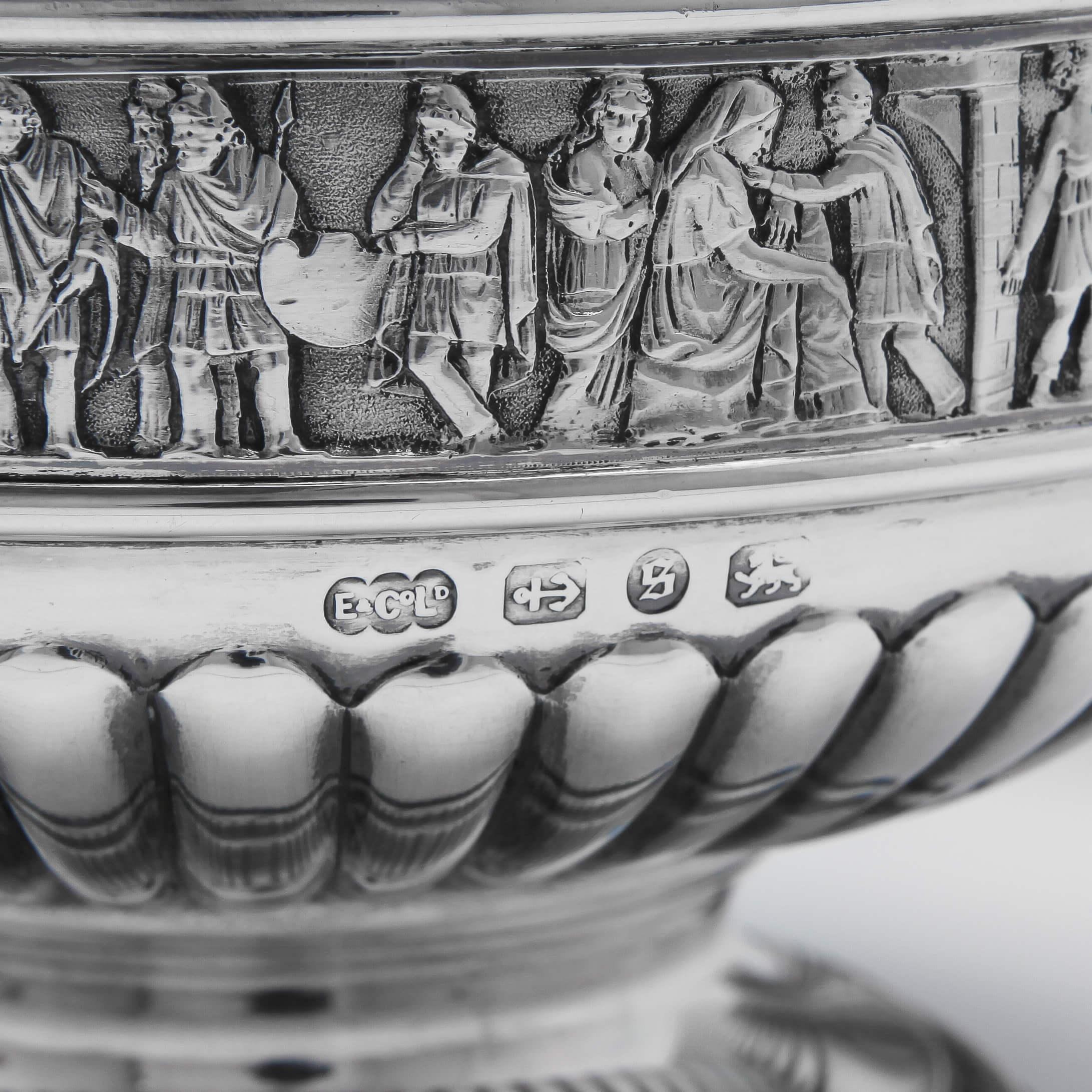 Roman Frieze Detailed Antique Victorian Sterling Silver Table Centrepiece  In Good Condition In London, London