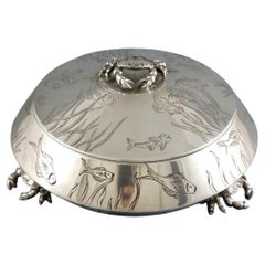 Boîte en argent sterling avec grues et poissons