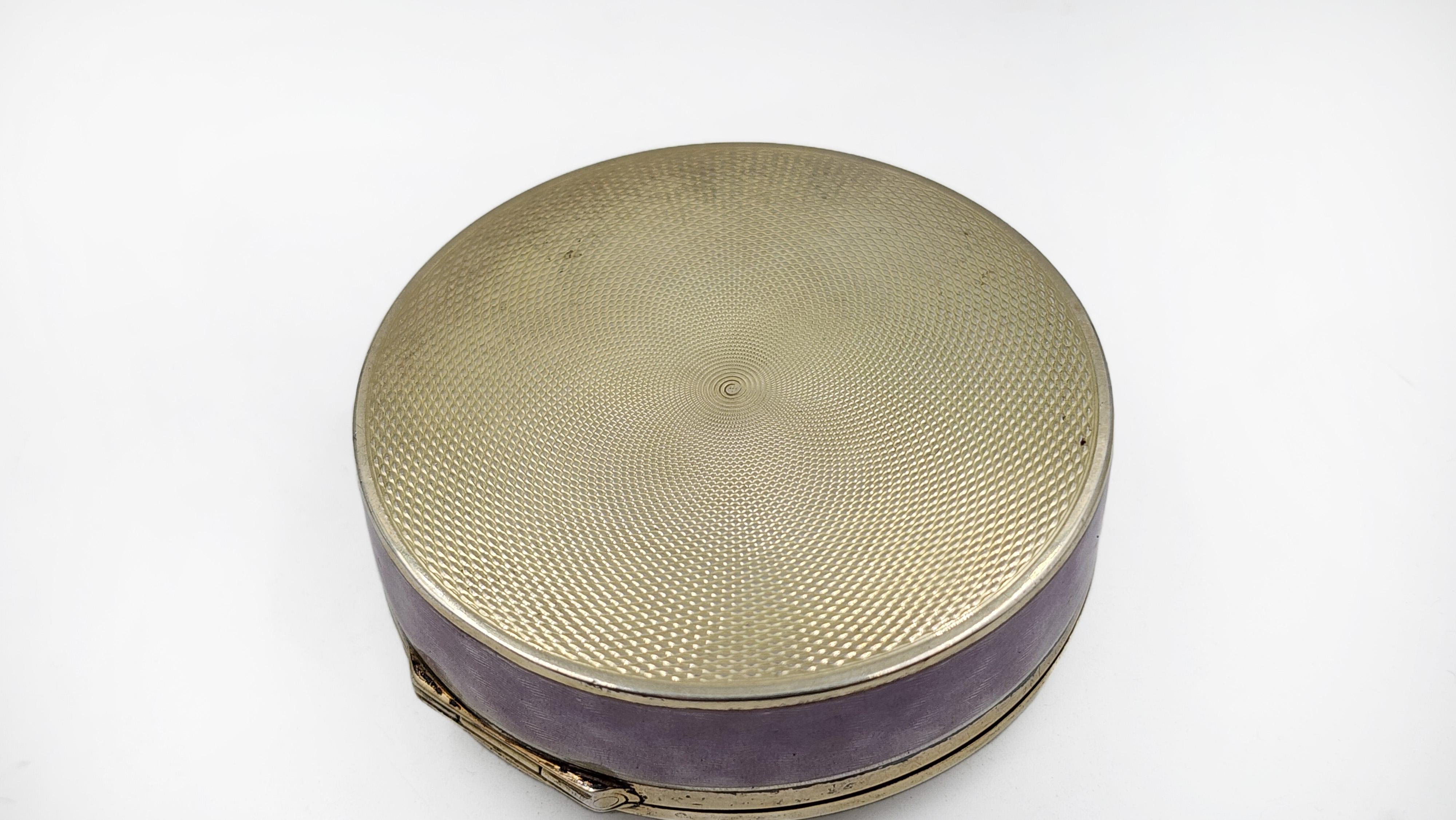 Hand-Crafted Sterling silver box with enamel painted scene For Sale