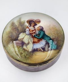 Sterling silver box with enamel painted scene