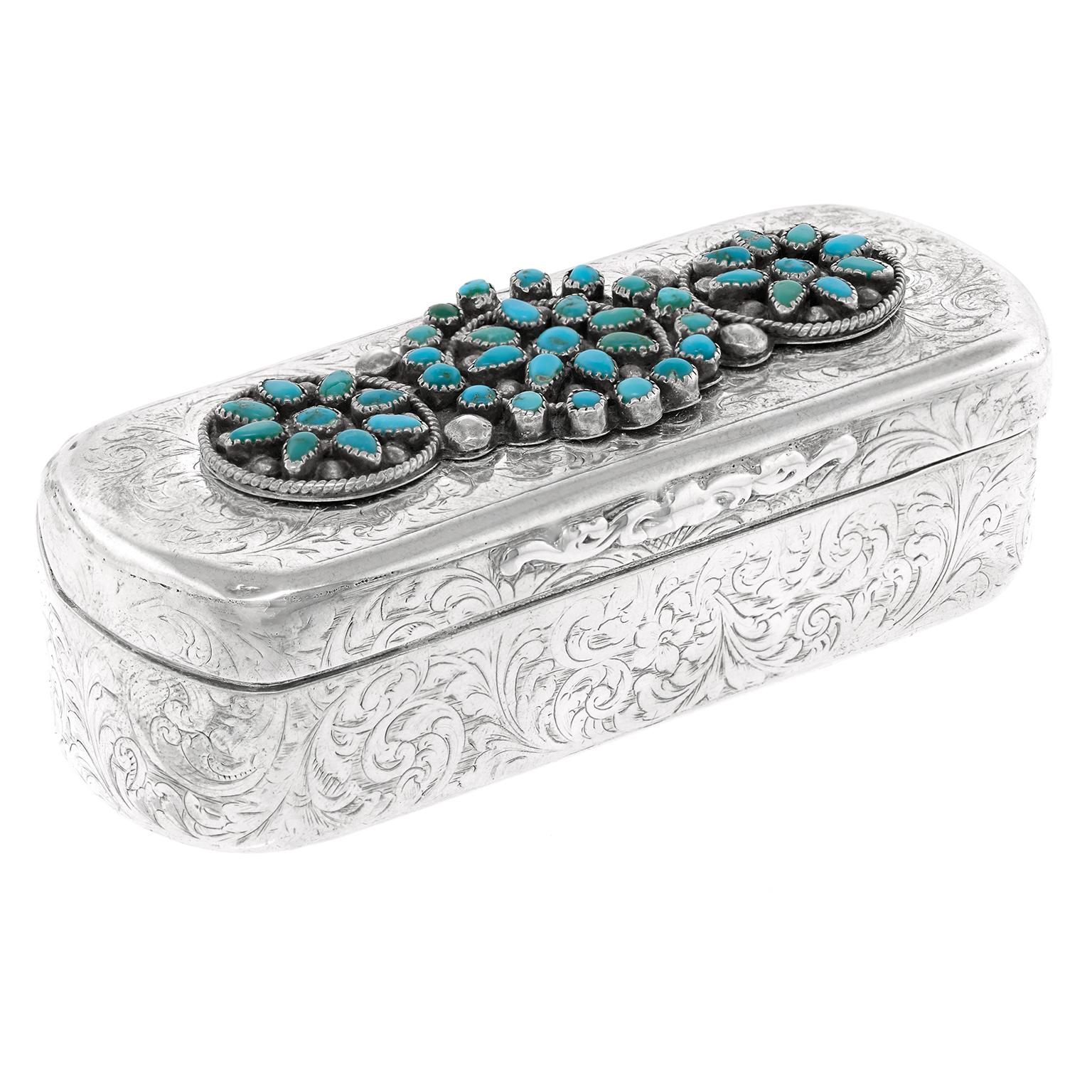 Sterling Silver Box with Navajo Decoration For Sale 4