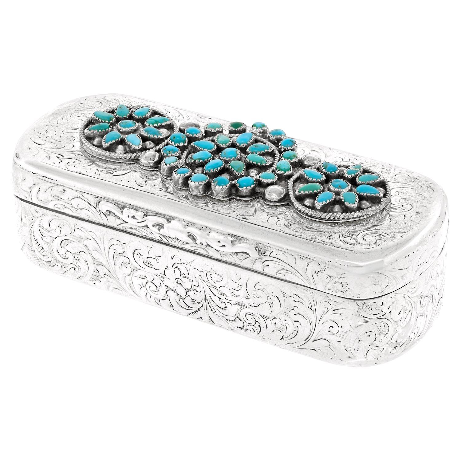 Sterling Silver Box with Navajo Decoration For Sale