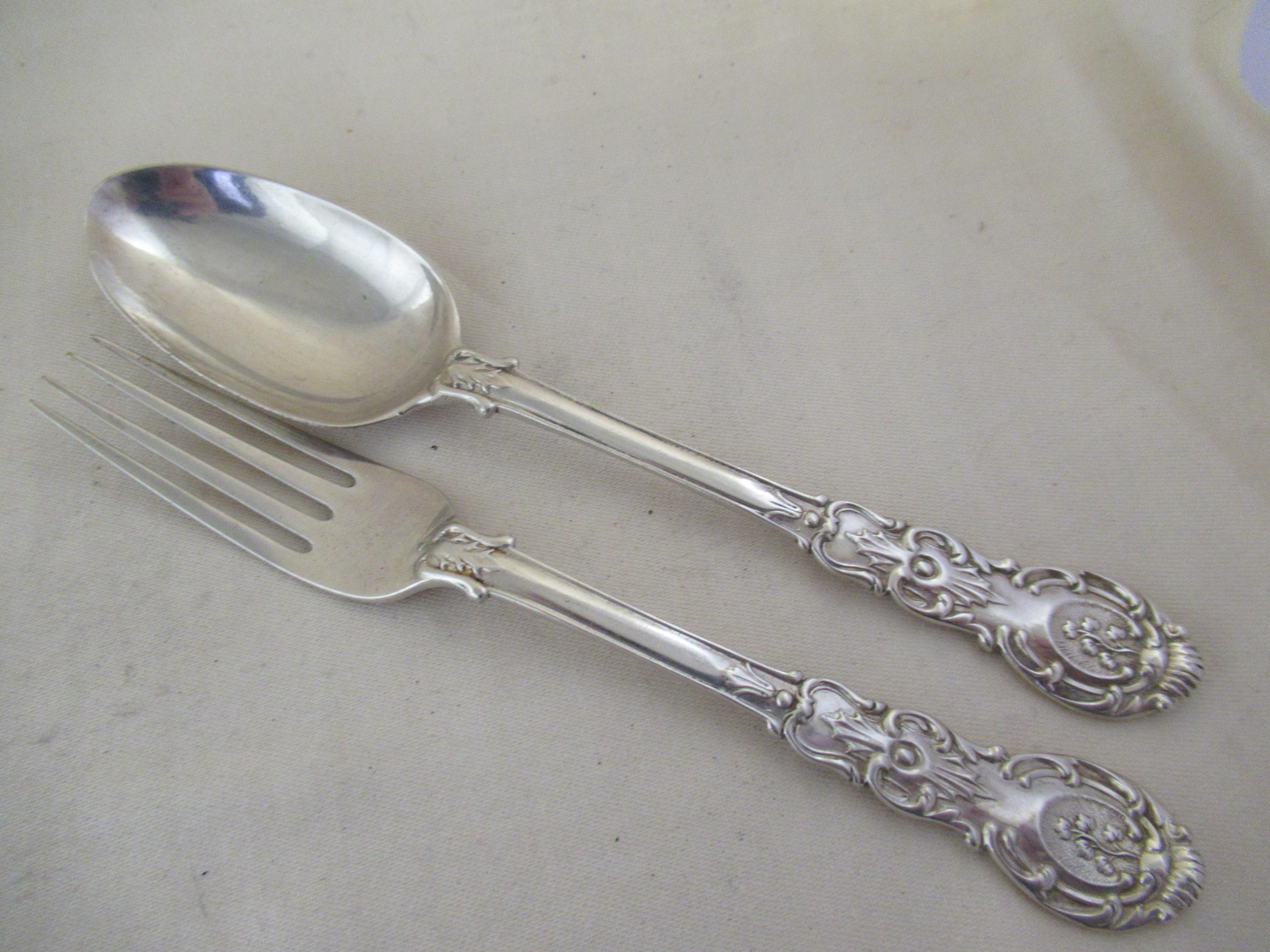 English Sterling Silver Boxed Knife, Fork & Spoon Christening Set Hallmark, London, 1845