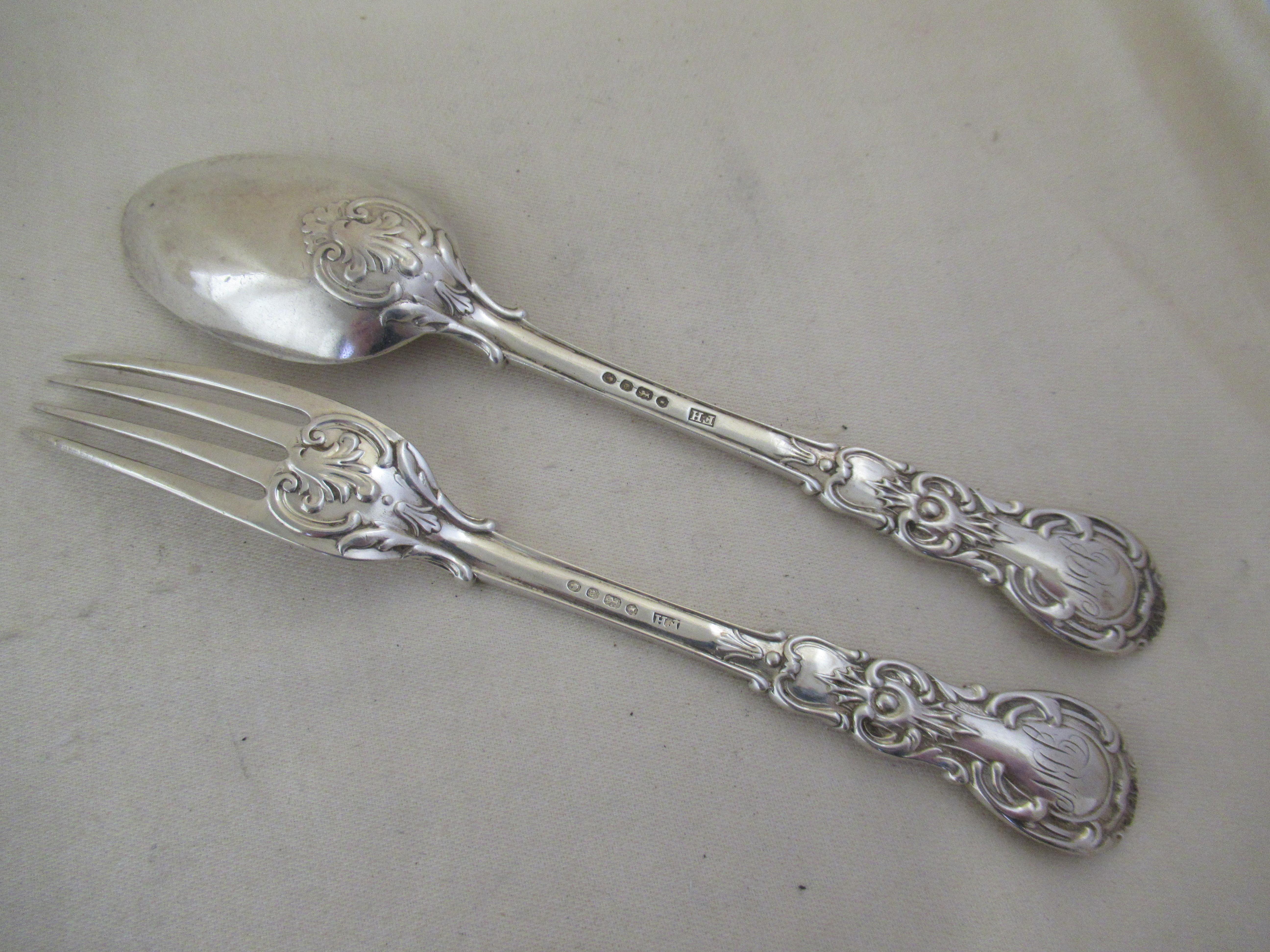 Hand-Crafted Sterling Silver Boxed Knife, Fork & Spoon Christening Set Hallmark, London, 1845